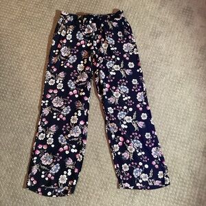 LOFT Wide Leg Floral Print Lounge Pants,elastic waist & grosgrain tie,pockets,Sm
